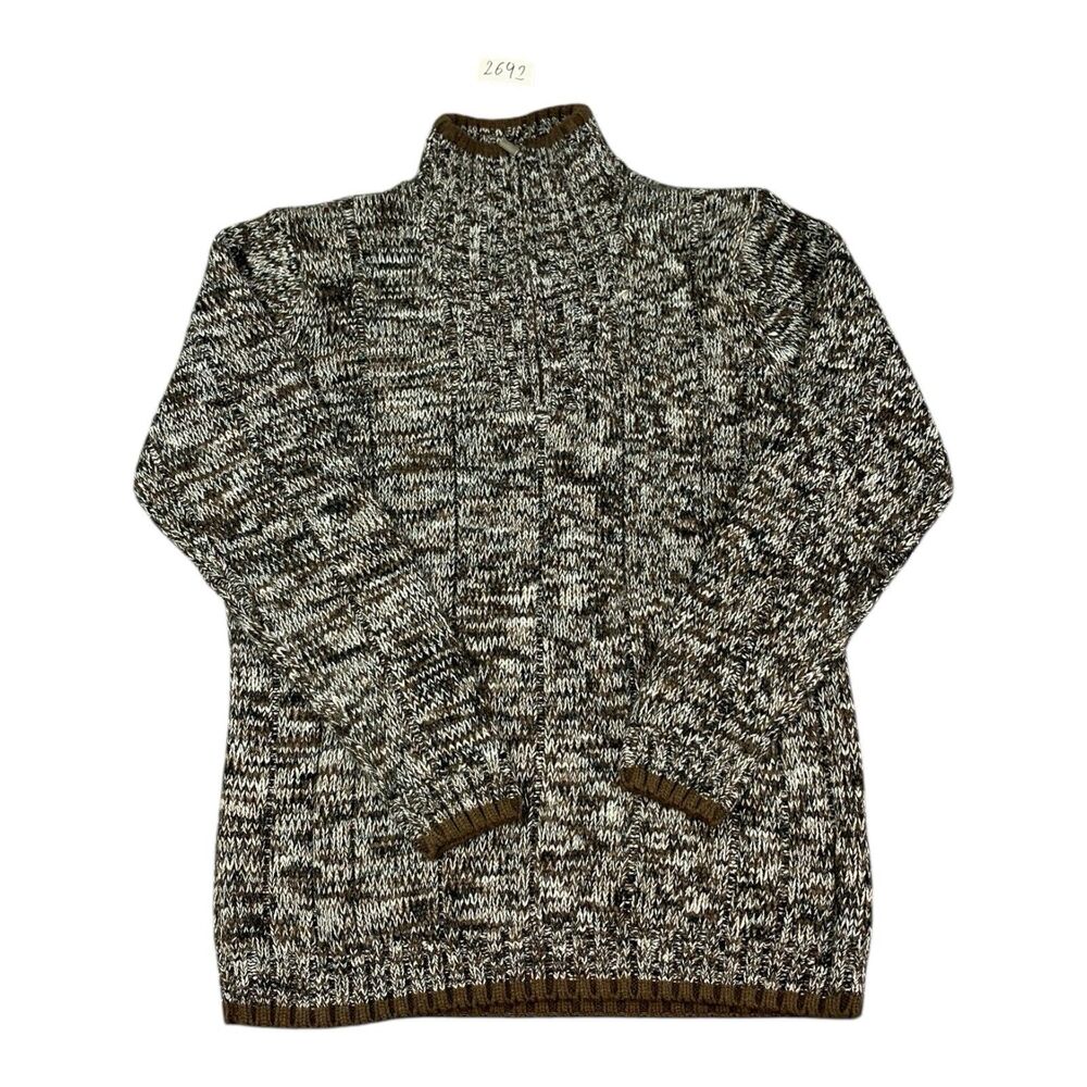 Brown Chunky Knit Sweater Mens Large Zip Mock Neck Preppy Authentic Clothing Co.